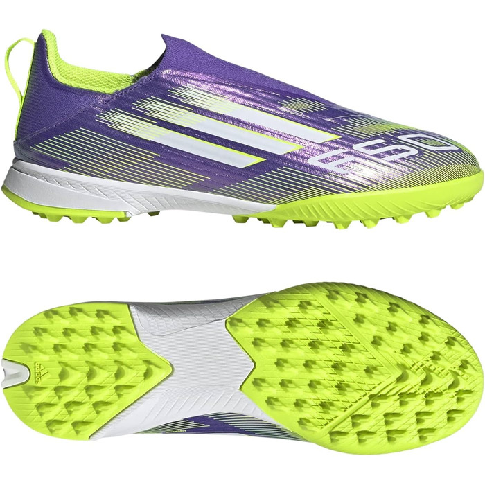 Дитячі футбольні бутси adidas F50 League Laceless для твердого поля, 34 EU, Purple Rush/Cloud White/Lucid Lemon