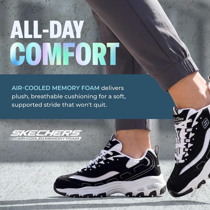 Жіночі кросівки Skechers D'lites Biggest Fan — чорні, натуральна замша та сітка, розмір 37 EU