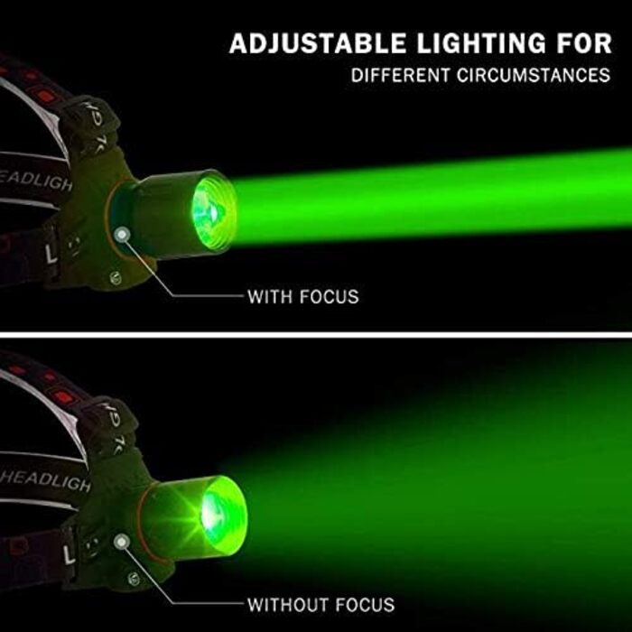 Ліхтар на лоб LED 1000 люмен, перезаряджається USB, зелений, для полювання, кемпінгу, риболовлі, 3 режими, регулювання фокусу