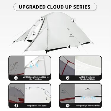 Намет Naturehike Cloud Up Pro 2 особи для кемпінгу, сірий - вітро- та водонепроникний, легкий у встановленні