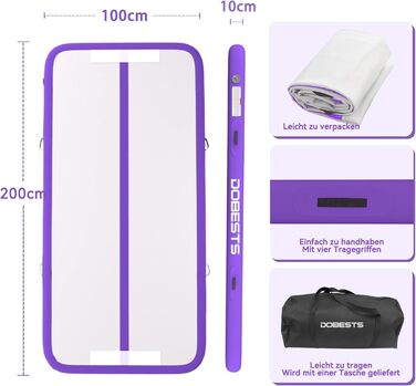 Мата для гімнастики DOBESTS Airtrack Matte, 200x100x10 см (фіолетова)
