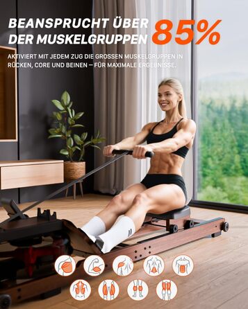 Гребний тренажер Aeriflo W200: Складний дерев'яний тренажер для дому з Bluetooth монітором та зручним сидінням