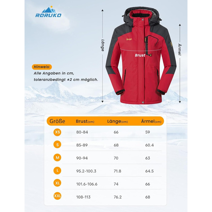 Зимова куртка Rdruko для жінок: водонепроникна, флісова, для сноуборду та гірських походів, яскраво-червона, розмір L