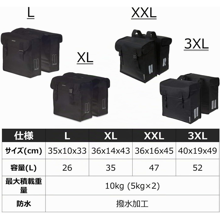 Велосумка Basil Mara XXL Doppelpacktasche чорна, 47л, 36x16x45 см - Подвійна сумка на велосипед