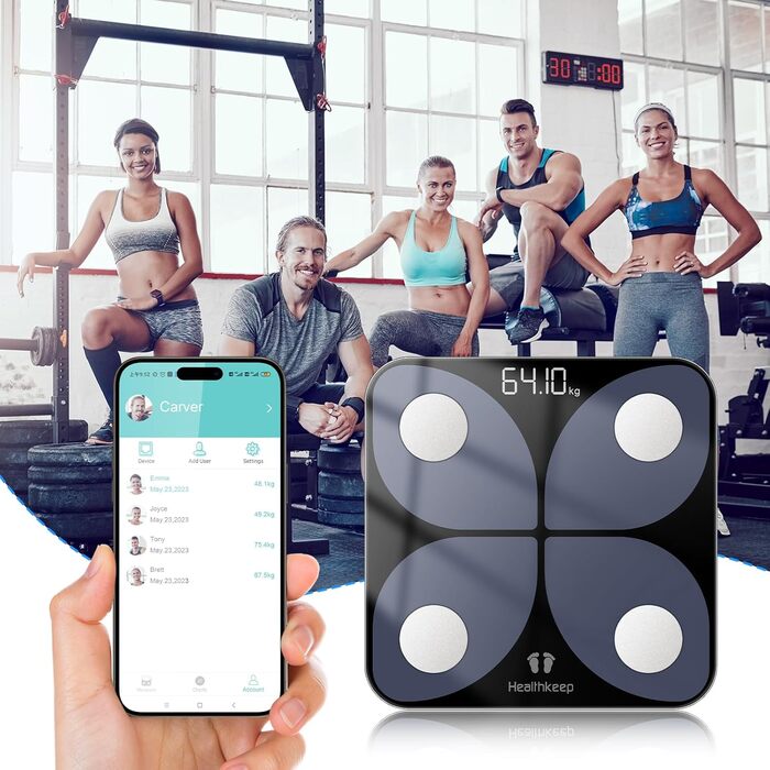 Розумні ваги для аналізу складу тіла з Bluetooth, цифрові, для вимірювання жиру, ІМТ, м'язової маси, білка, BMR, 26×26 см, чорні