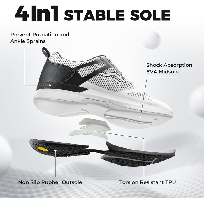 Тенісні кросівки FitVille для чоловіків (X-широкі) - спортивне взуття, зал, бадмінтон, фітнес, білий/чорний