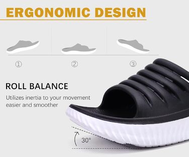 Ортопедичні відновлювальні сандалії KuaiLu для жінок, легкі спортивні шльопанці при плантарному фасциїті, розвантаження суглобів та спини, розмір 43 EU, чорно-білі