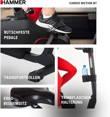 Велотренажер HAMMER Cardio Motion BT для дому, з Bluetooth, тихий, зручний сідло, легкий вхід, підходить для літніх, тримач для планшета, 110x52x140 см