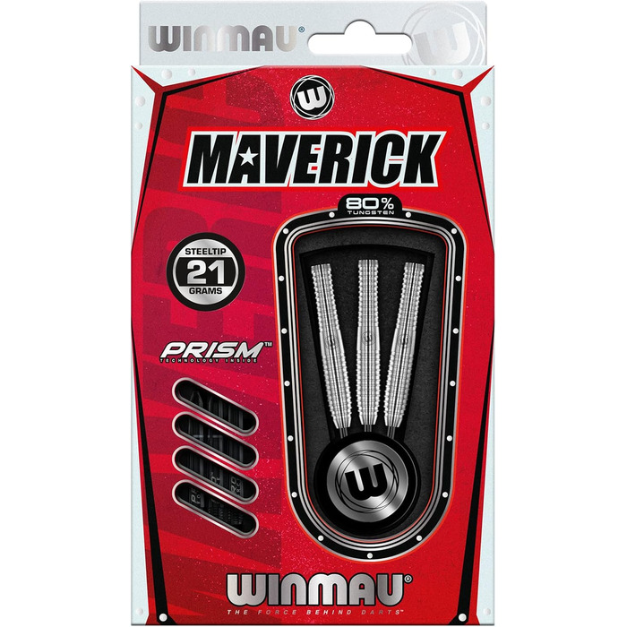Професійний набір дартс WINMAU Maverick 21 г, сталевий наконечник, вольфрам, з крилами та стрижнями