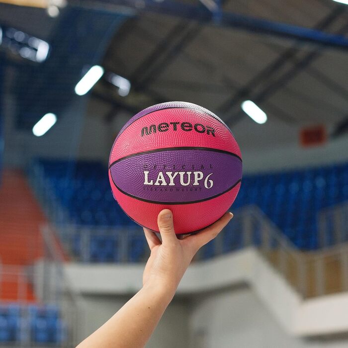М'яч баскетбольний Meteor Layup Kinder Mini, розмір 7 (чоловічий), розмір 6 (жіночий), рожевий та фіолетовий - для дітей 4-8 років, ідеальний для тренувань