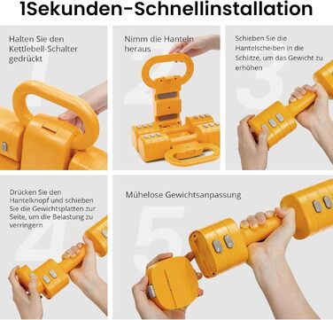 Регульований гантельний набір 2-в-1 для жінок – 4 рівні ваги (1-5.5 кг) – обладнання для фітнесу вдома, зелені гантелі (оранжевий)