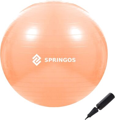 Гімнастичний м'яч SPRINGOS 55 см з насосом, для йоги, пілатесу, фітнесу, фізіотерапії, вагітних, анатомічний, протиковзкий, навантаження до 150 кг, тілесний колір