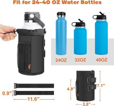 Фляготримач для велосипеда Design Wish 24-40oz, без гвинтів, з сітчастою кишенею, чорний, 1180 мл