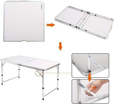 Складний стіл Campingtisch CASARIA® 120x60 см, білий, з регулюванням висоти, для 4 осіб, водостійкий, для кемпінгу та саду