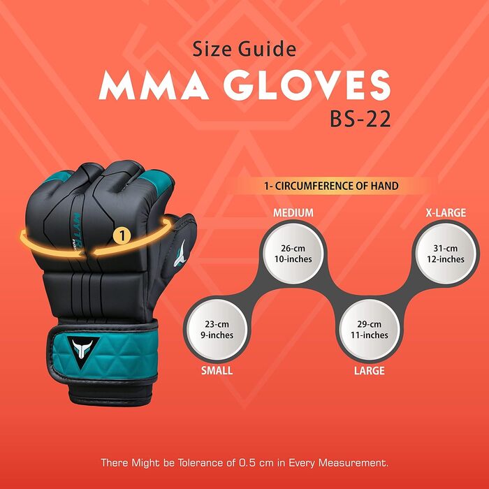 MMA рукавички Mytra Fusion з відкритою вентильованою долонею для спарингів, кікбоксингу, греплінгу, тренувань, кліткових боїв, чорні/бірюзові, розмір S