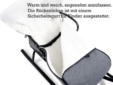 Металевий санний Oslo з підніжкою, ременями безпеки, ручкою для штовхання та мішком для ніг. Ідеальний для дітей та дорослих. Максимальне навантаження 120 кг. Колір: сірий