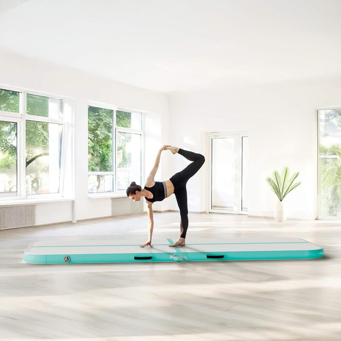 Airtrack килимок надувний 4м для гімнастики, фітнесу та йоги з електронасосом та ремкомплектом, м'ятно-зелений