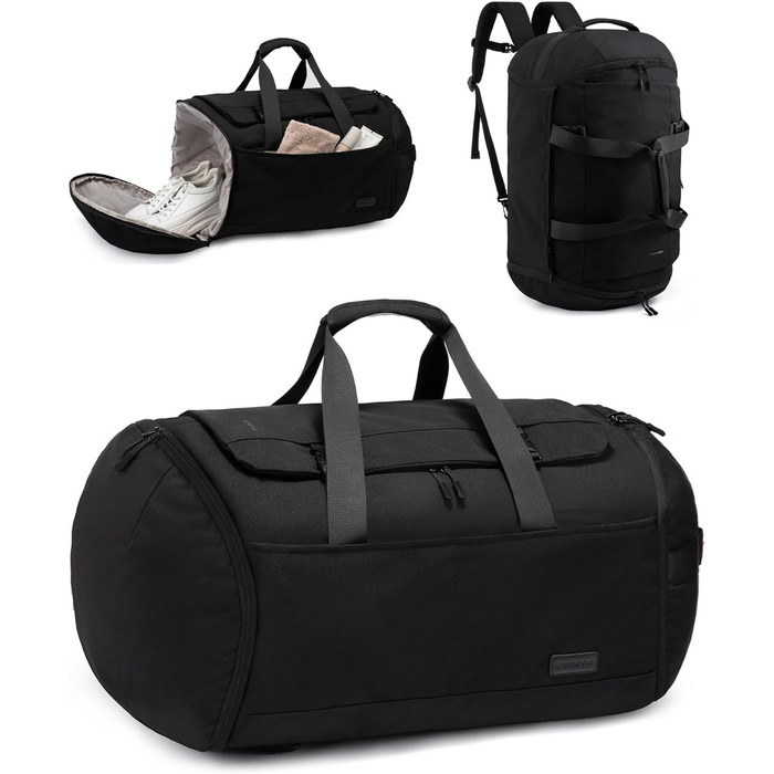 Спортивна сумка LOVEVOOK для чоловіків з відділенням для взуття, 52x45x28 см, 65 л, чорна