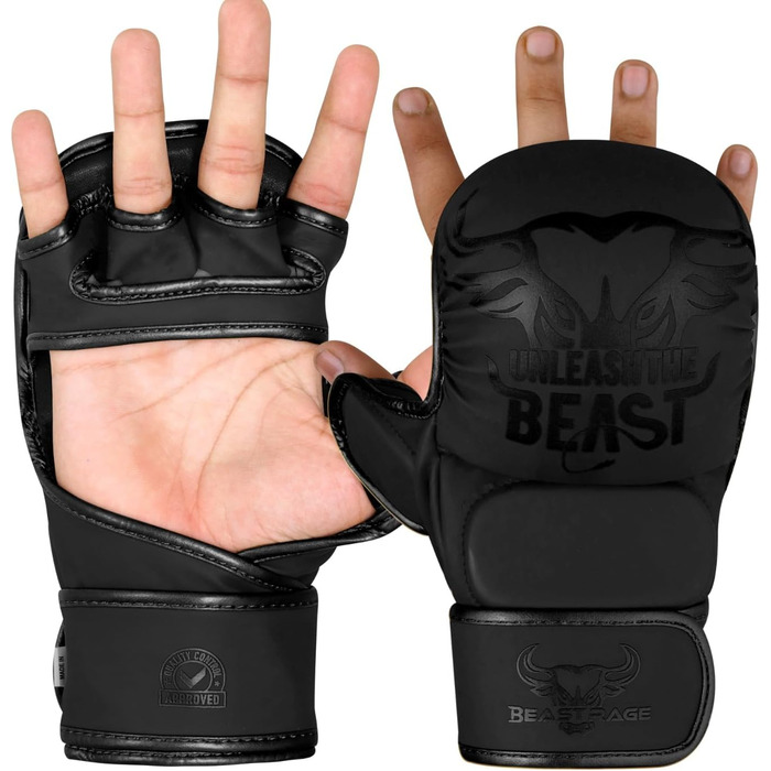 MMA рукавички BEAST RAGE для чоловіків і жінок, відкрита долоня, регульована фіксація зап'ястя, для єдиноборств, спарингів, кікбоксингу, муай-тай, тхеквондо