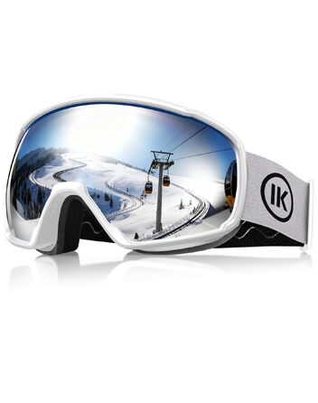 Гірськолижні окуляри Innerking A1 OTG з подвійним склом, захист UV400 та антифог, сумісні з діоптрийними окулярами, для лиж та сноуборду (білий/срібло, VLT 10%)