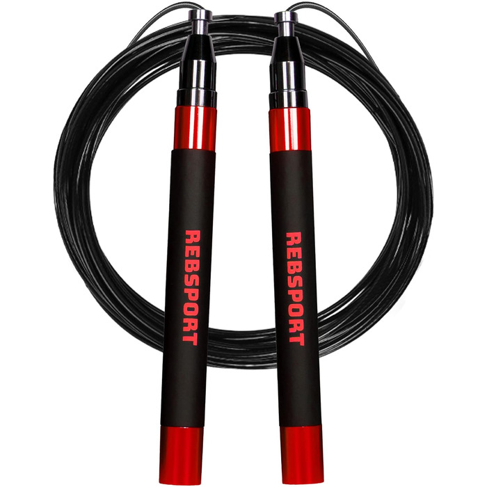Професійний скакалка для кросфіту та Double Unders, регульована зі сталевим тросом 2.5 мм (червона), комплект з 2 тросами та ручками