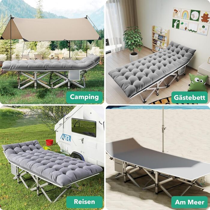 Розкладне ліжко-матрац для кемпінгу та відпочинку (190x71x35 см, сірий)