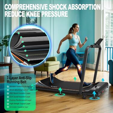 ORISYN Walking Pad - бігова доріжка для дому з регулюванням нахилу 7%, потужність 2.25HP, швидкість 1-12 км/год, 7-шарова поверхня, сірий колір