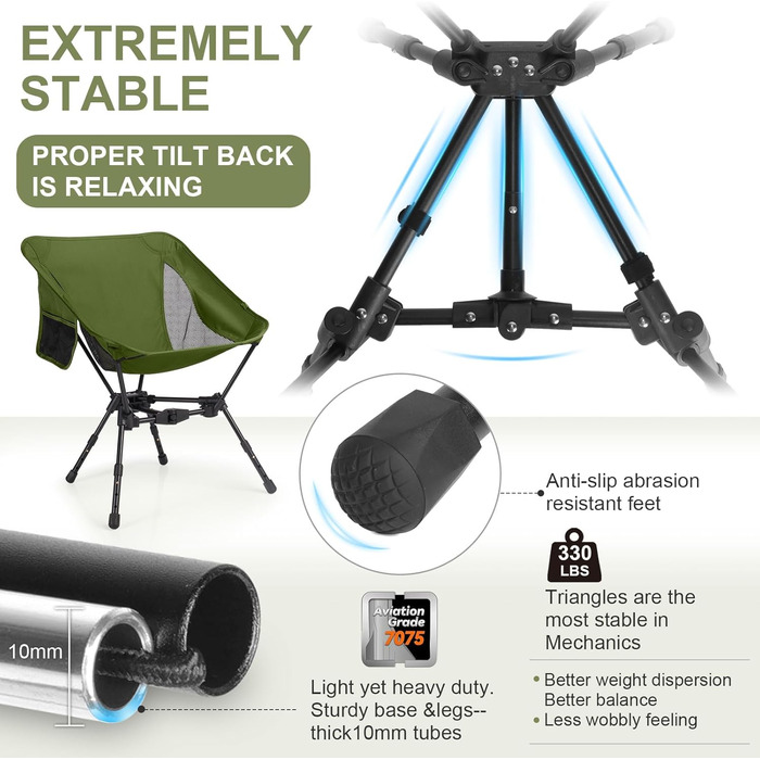 Складний туристичний стілець TOPCHANCES для кемпінгу та відпочинку на природі (армійний зелений)