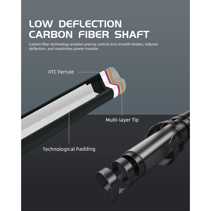 Більярдний кий CRICAL з карбону, 147,3 см, професійний, з'єднання 3/8 x 8, наконечник 12,5 мм, COWCUE-02