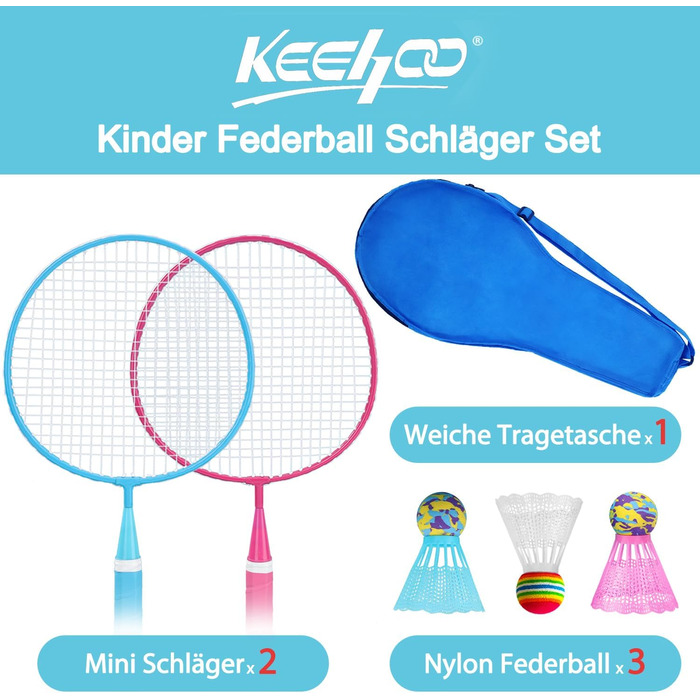 Набір для бадмінтону KH Federball: 2 або 4 ракетки, м'ячики та сумка. Підходить для дорослих та дітей. Кольори: чорний, червоний, синій