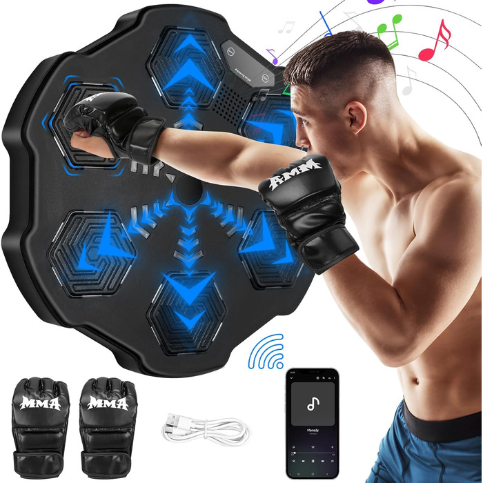 Інтелектуальна боксерська машина з музикою, тренажер для боксу на стіну, обладнання для боксу для дорослих та дітей, чорний