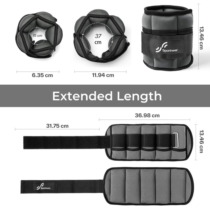 Штанги на щиколотки Sportneer, регульовані, 0,9-4,5 кг, для фітнесу, занять спортом, ходьби, бігу (2,2 кг на щиколотку, 4,5 кг пара, темно-сірий)