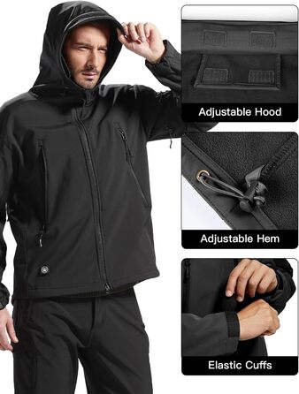 Чоловіча зимова тактична куртка FREE SOLDIER Military Softshell: водонепроникна вітрозахисна куртка з флісовою підкладкою та капюшоном для полювання та outdoor, р. L, темно-чорна