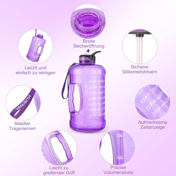Велика пляшка для води TITIROBA 3,78 л з трубочкою, BPA-free, для спорту, фітнесу, школи