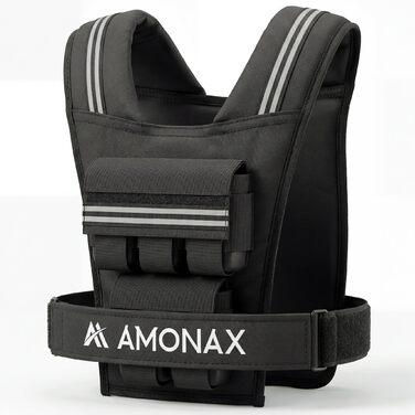 Утяжелитель Amonax 10/20/30 кг, регульований жилет для фітнесу, силових тренувань (чоловічий/жіночий), з світловідбиваючими елементами, чорний колір