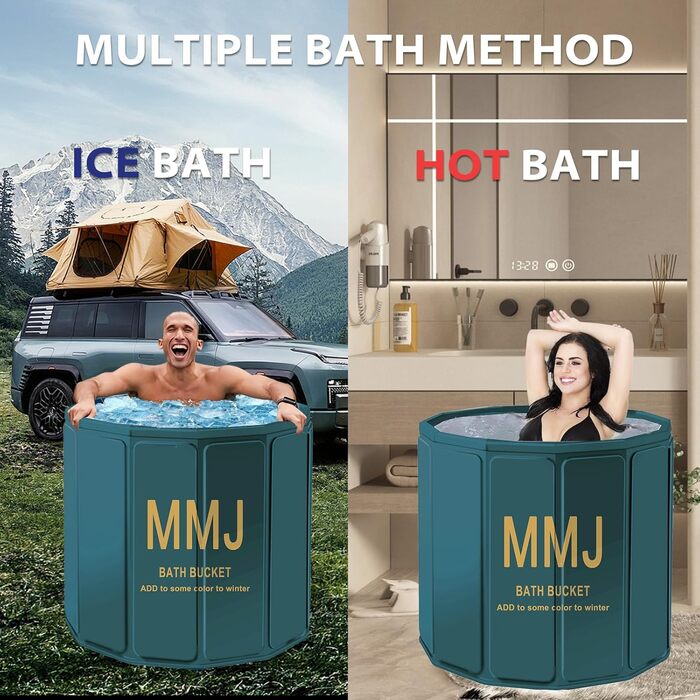 Портативна складана ванна для дорослих STARBRIIANT (80x66 см) — крижана ванна для відновлення, SPA та спортсменів, зелена, розмір L