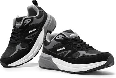 Кросівки FitVille для чоловіків, широкі, спортивні, з неслизькою підошвою, дихаючі, для бігу по вулицях, Outdoor, для джогінгу, фітнесу, зручні, для широкої стопи, 40 EU, X-широкі, чорні з сірим кольором