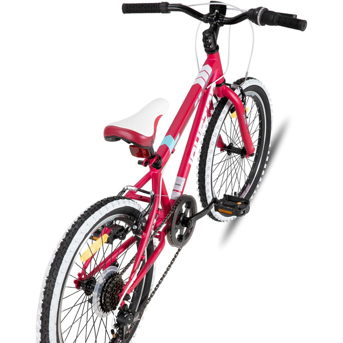 JOYSTAR Lubbock 20/24 дюймове дитяче гірське велосипед для хлопчиків та дівчаток 7-12 років (білий борт, 1/7 швидкостей, червоний, 24 дюйми)