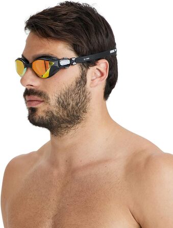 Окуляри для плавання Arena Cobra Ultra Swipe Mirror з дзеркальними лінзами, антифог, UV-захист, унісекс, для дорослих, жовто-мідні, 5 змінних перенісся