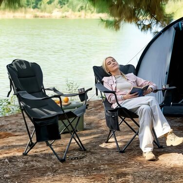 Складний крісло-шезлонг для кемпінгу Timber Ridge - 180 кг, 3 положення, широке сидіння 62 см, з підстаканником