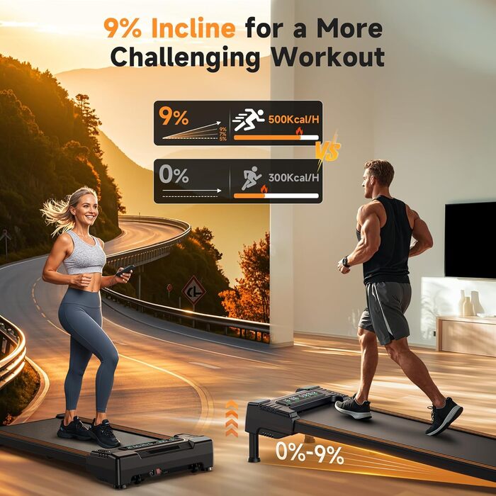 Бігова доріжка REPOWER для дому Walking Pad, автоматичний підйом 9%, супертиха, з пультом, для робочого столу, 136 кг, 3 рівні, помаранчева