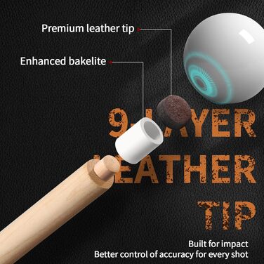 Професійний більярдний кий Kmise з низькою відволікаючою обшивкою, 147 см, канадське кленове дерево, 13 мм шкіряний наконечник, 3D протиковзкий хват, точний контроль для дорослих/початківців/професіоналів (Коричневий (510 г))