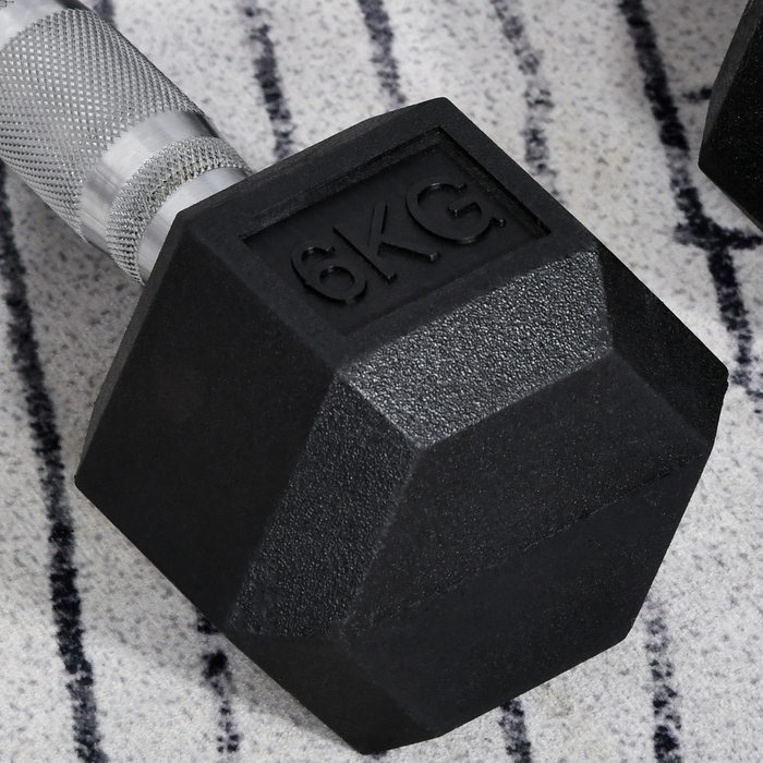 Набір гантелей HOMCOM Hexagon 2, 2x6 кг, чавун з гумовим чохлом, чорний| Аосом