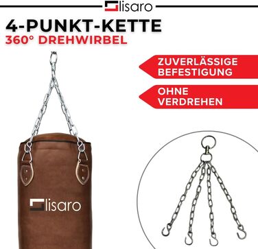 Боксерський мішок Lisaro Profi 150 см - для будь-якого спорту, 40 кг, з металевою ланцюгом, виготовлений з штучної шкіри (вініл), студійного рівня, коричневий