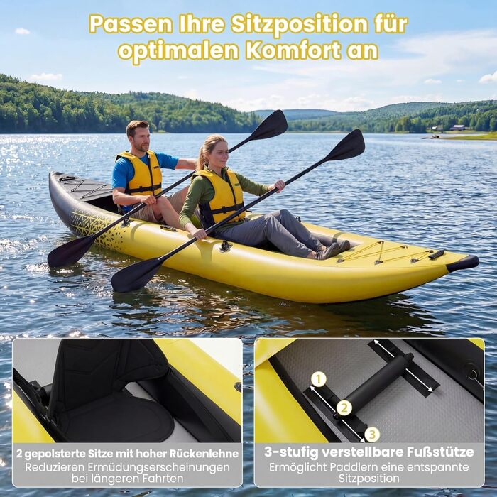 Надувний каяк COSTWAY для 2 осіб з веслами, сидінням EVA та насосом, жовтий
