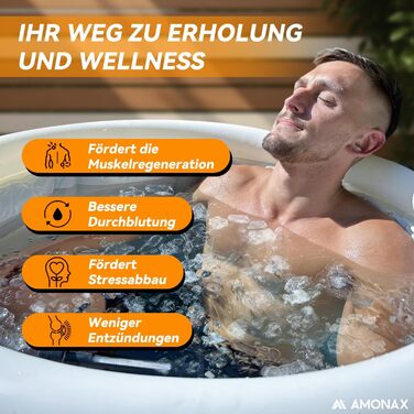 Тонна для криотерапії Amonax Eisbaden: портативна ванна для холодової терапії з термометром, кришка та покриття, чорний колір