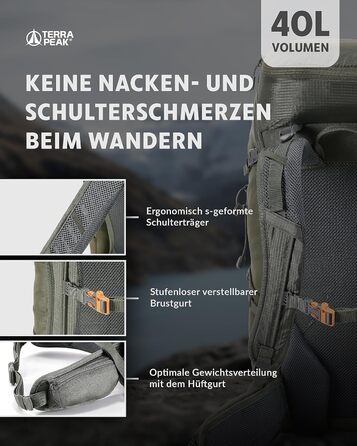 Рюкзак Terra Peak для туризму з вентильованою спинкою, 20/30/40 л, кріпленням для питної системи та дощовиком, міський і трекінговий рюкзак з поясом для стегон