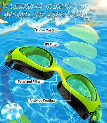 Дитячі окуляри для плавання Schwimmbrille: з UV-захистом та антифогом, водонепроникні, для хлопчиків та дівчаток 6-14 років (Чорно-сині + Зелені)