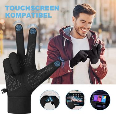 Велосипедні рукавички Anqier для чоловіків та жінок, зимові, з підтримкою сенсорного екрану, неслизькі, теплі, вітронепроникні для їзди на велосипеді, бігу, катання на лижах та водіння автомобіля