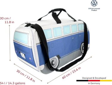 Сумка BRISA VW у стилі Volkswagen T1 Bulli, спортивна, через плече, ретро, велика, синьо-бежева, 60x30x30 см